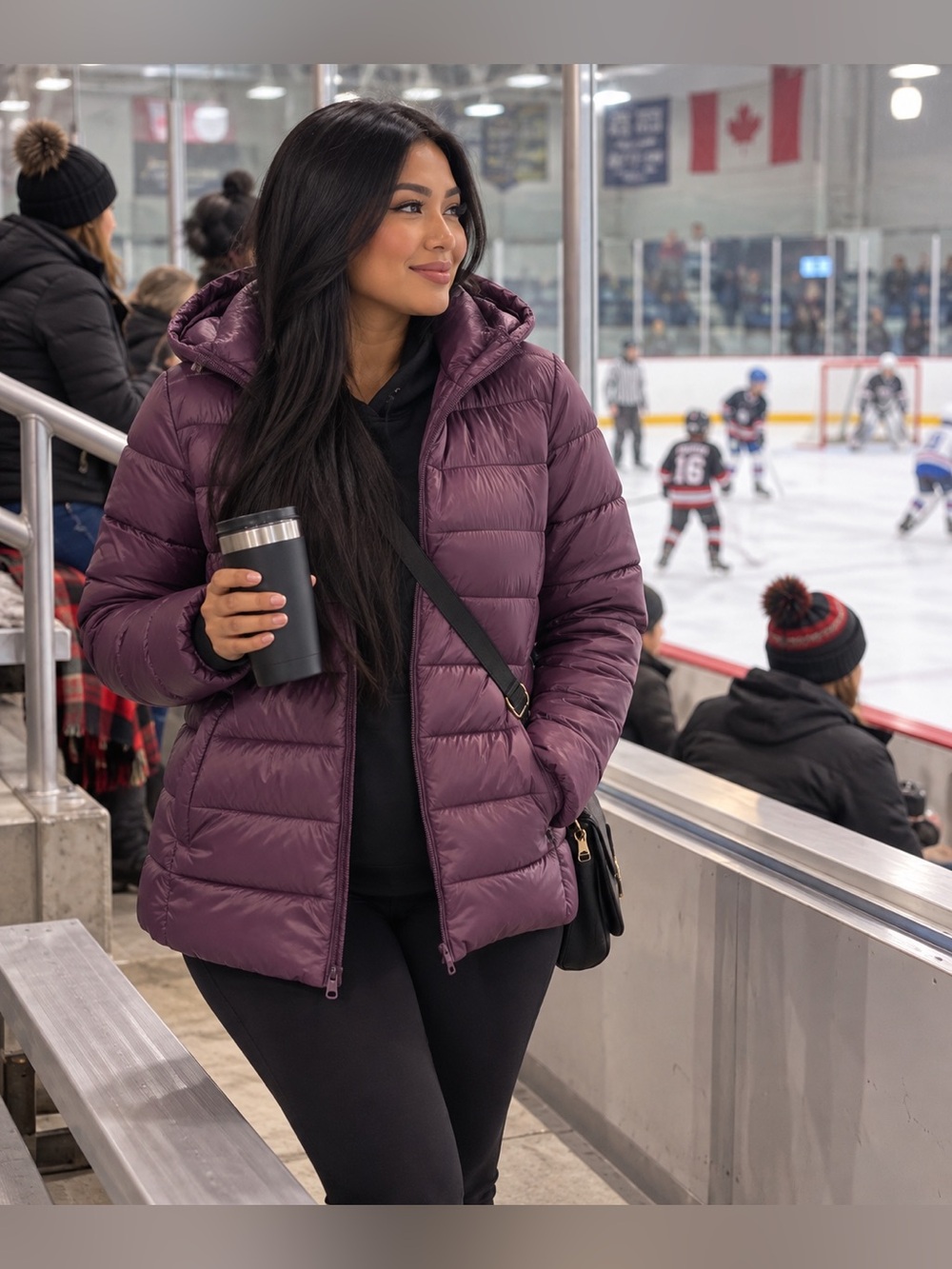 George Purple Puffer Jacket with Hood – Women’s L – Quilted Winter Coat